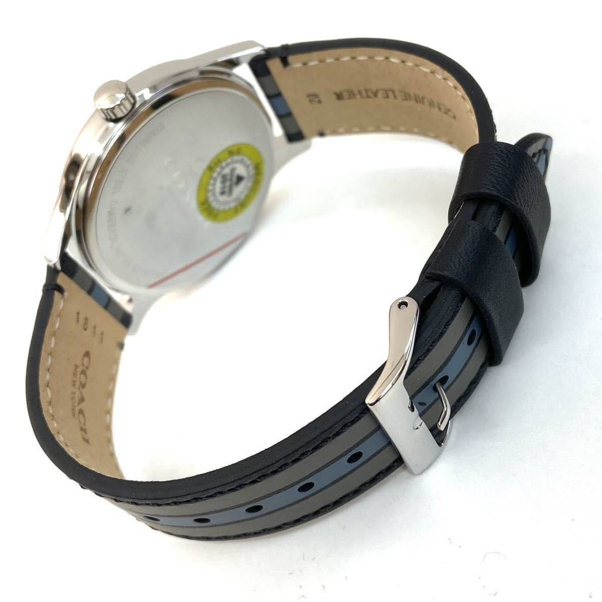 【未使用品】 コーチ COACH 腕時計 メンズ ストライプ ブルー系 レザー a102の画像3