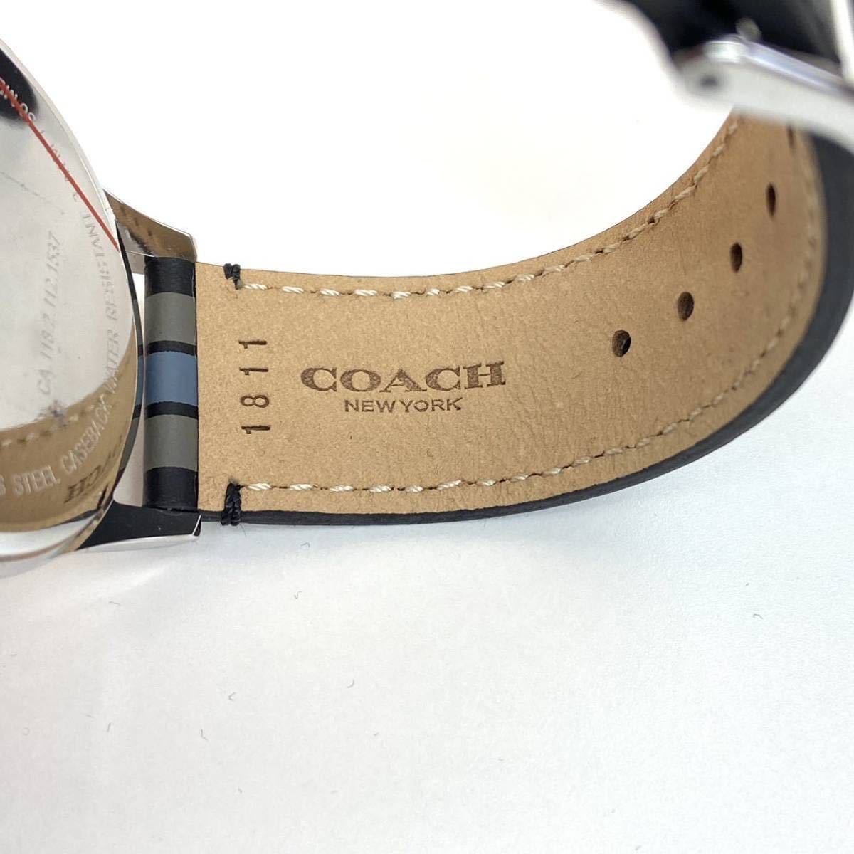 【未使用品】 コーチ COACH 腕時計 メンズ ストライプ ブルー系 レザー a102の画像4