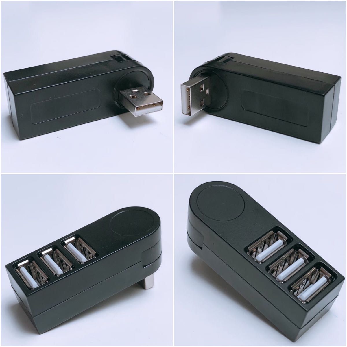USBハブ 3ポート USB2.0 小型 ブラック リモートワーク 増設 変換