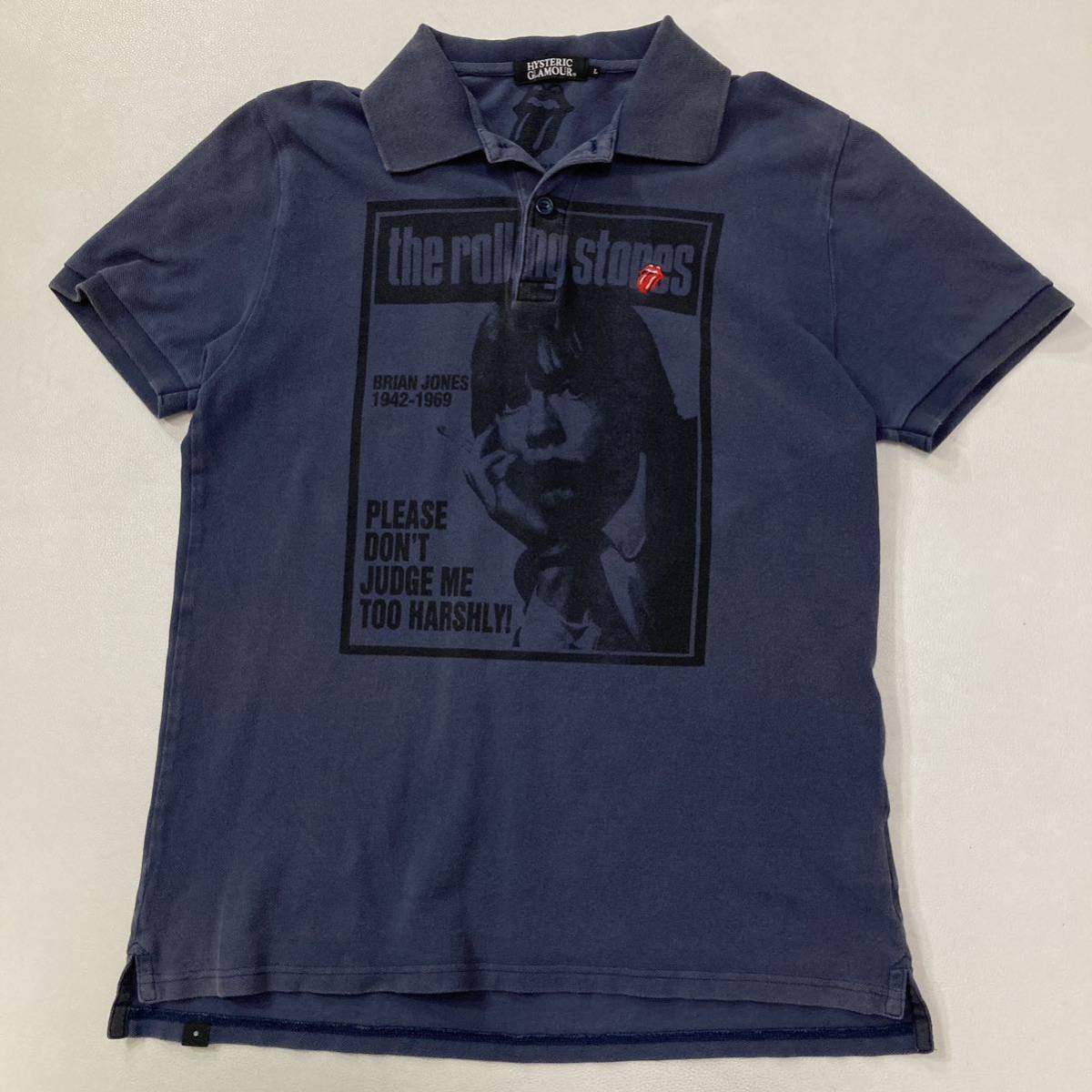 57 HYSTERIC GLAMOUR the rolling stones 半袖ポロシャツ L ヒステリックグラマー ローリングストーンズ ブライアン ジョーンズ 40227AP_画像1