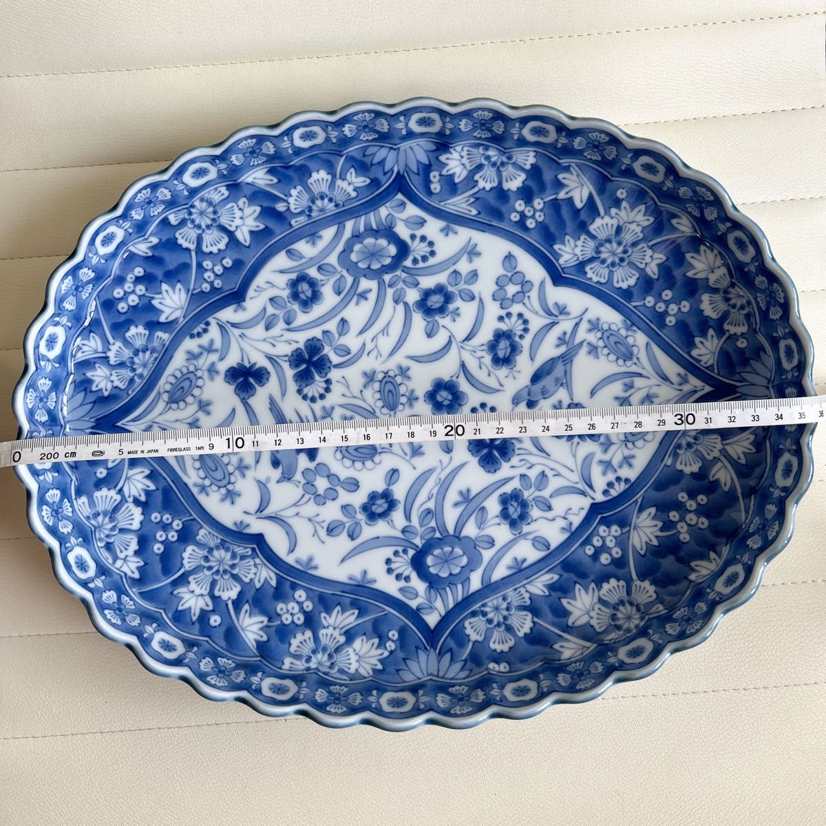 有田焼 龍峰窯 花鳥 染付更紗 楕円大皿 菊割 輪花 大鉢 和食器 有田焼 龍峰窯 花鳥 染付更紗 楕円大皿 菊割 輪花 大鉢 和食器