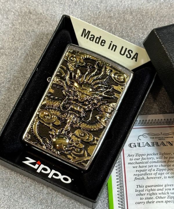 ■新品 ZIPPO ドラゴン 龍 玉 辰 十二支 幸運 金運 ライター ジッポー 喫煙具 メタル貼り U28_画像2