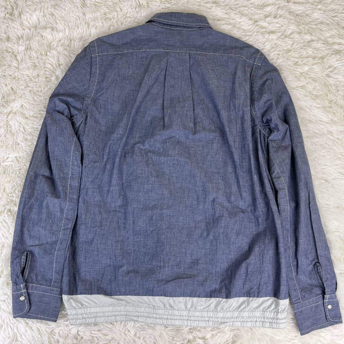 sacai メンズ ドッキングシャツジャケット サイズ2 sacai ドローコード ドッキングシャツ 貝ボタン ブルー ブルゾン