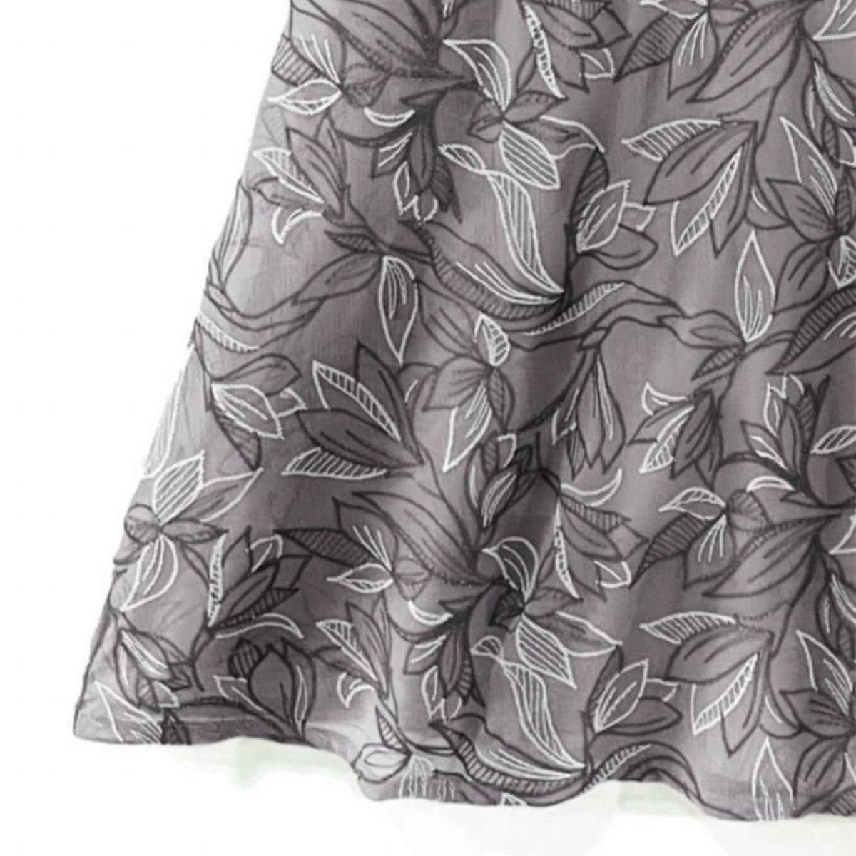 花柄刺繍楊柳シフォンフレアスカート[tu411] GRL グレイル 春 ロングスカート ハイウエスト  グレー