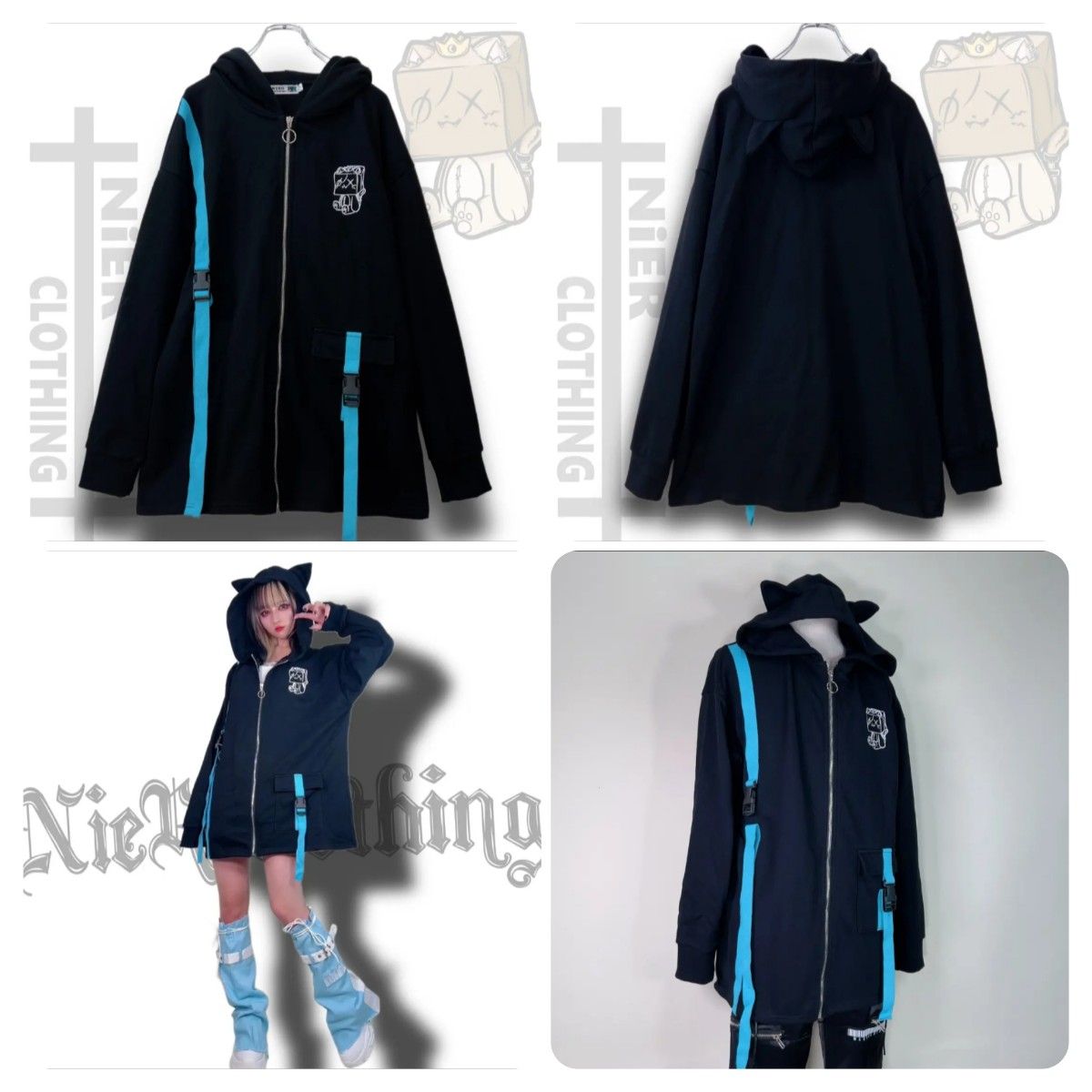 ニーア 猫耳×ハーネス装飾付きZIP PARKA〔ミケ〕 新品 パーカー ねこ