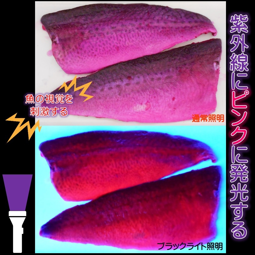 集魚剤 紫外線加工液 蛍光発光 ケイムラピンク 190ml ２本組 ケイムラ 液 冷凍 オキアミ 海上釣堀 エサ 冷凍イワシ 餌 アミエビ 釣り餌の画像7