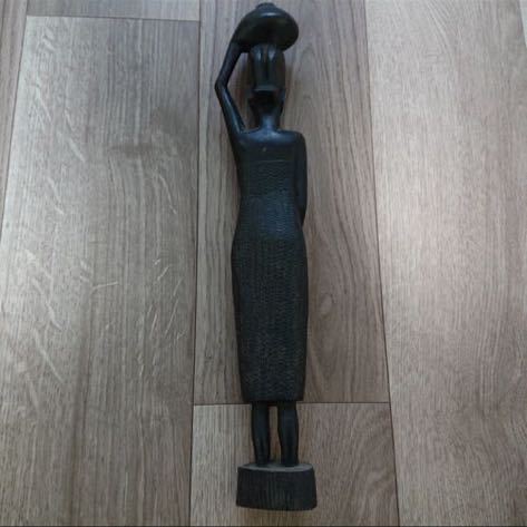 木彫 アフリカ タンザニア マコンデ彫刻 民族 女性 民族美術 置物 像 H38 オブジェ 骨董品 アンティーク ヴィンテージ レア品 入手困難