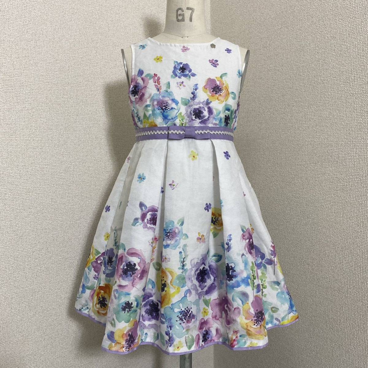 6860. ANNA SUI MINI フォーマル 花柄 ワンピース 120cm アナスイミニ パープル 紫_画像5