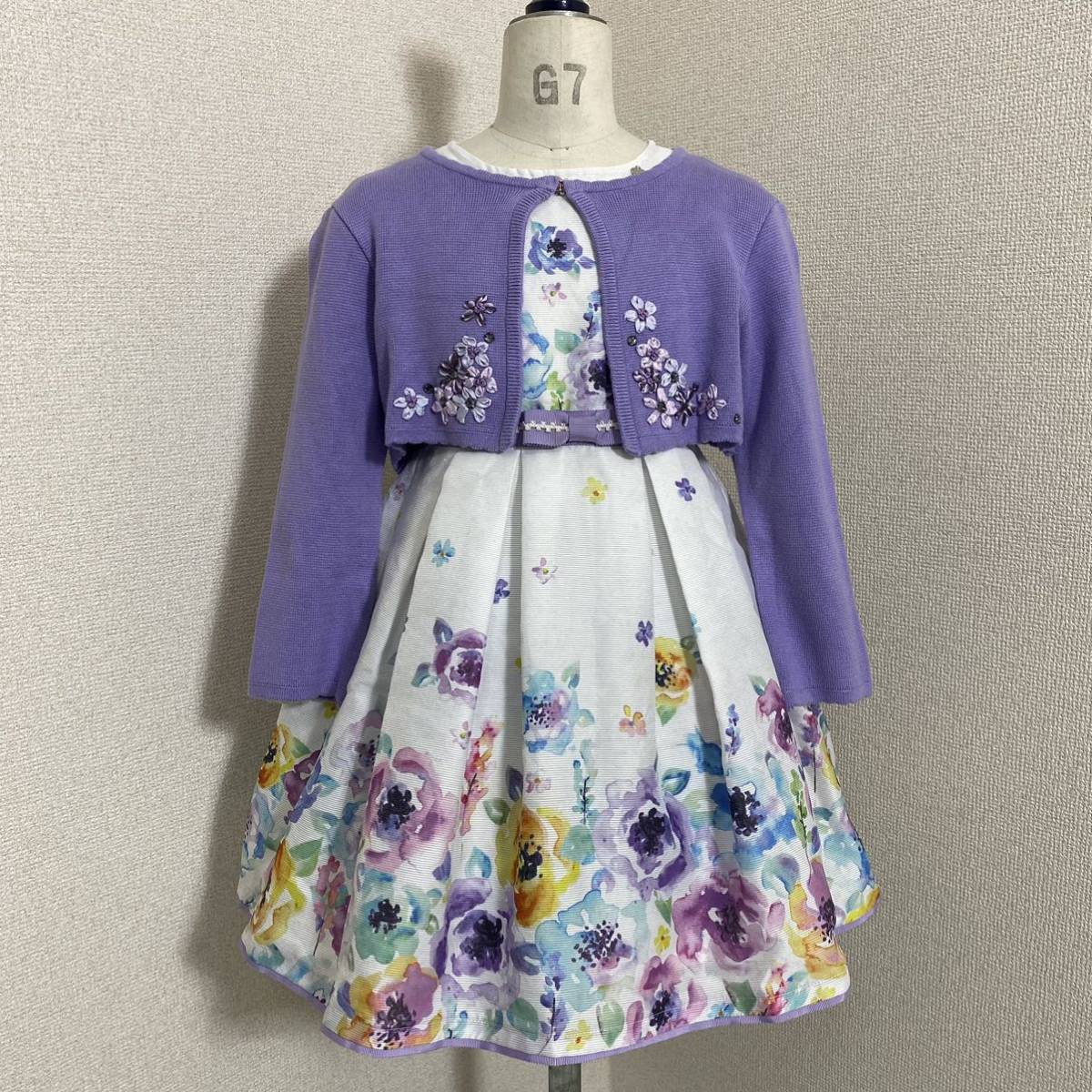 6860. ANNA SUI MINI フォーマル 花柄 ワンピース 120cm アナスイミニ パープル 紫_画像1