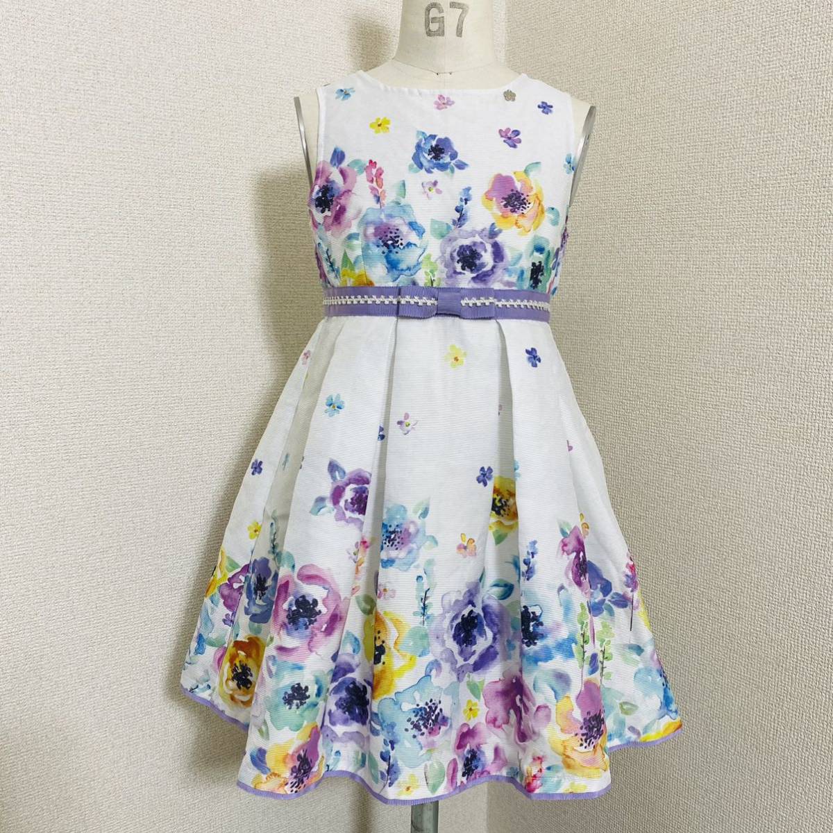 6860. ANNA SUI MINI フォーマル 花柄 ワンピース 120cm アナスイミニ パープル 紫_画像4