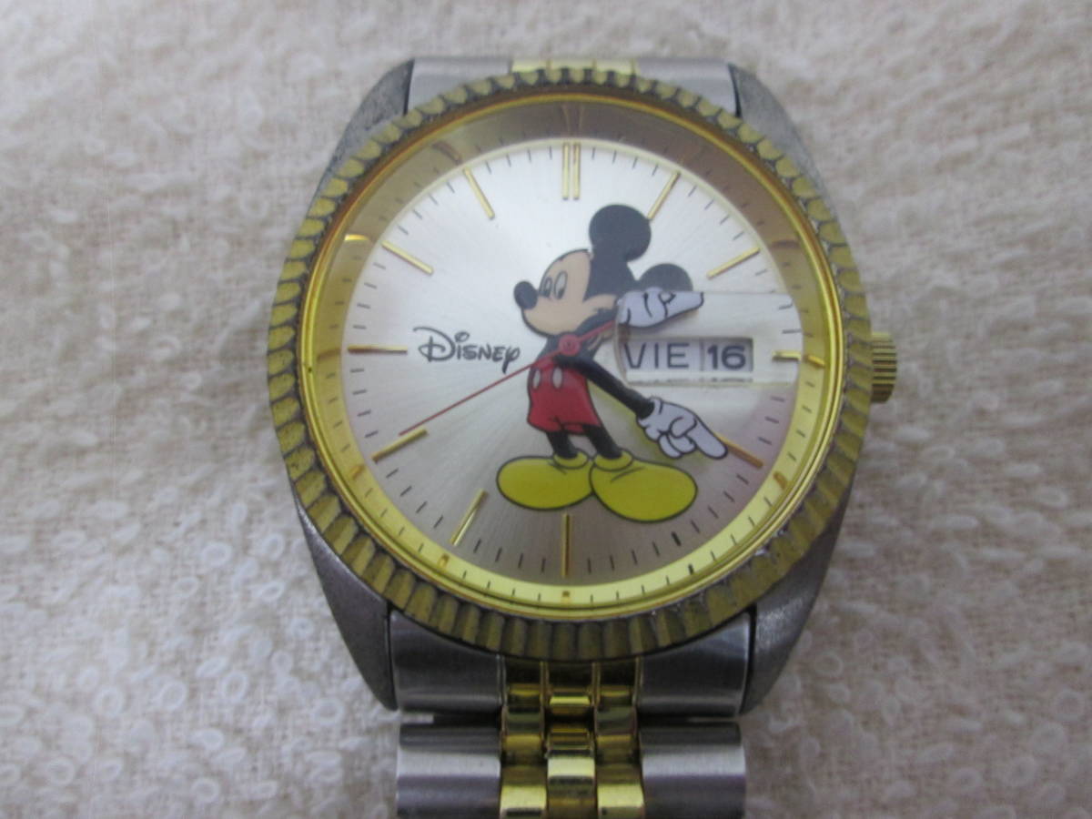 (9)♪Disney ディズニー BY SII MU0959 3針メンズ腕時計 ミッキーマウス デイデイト カレンダー クォーツ 2024年2月電池交換済み 稼働品_画像1
