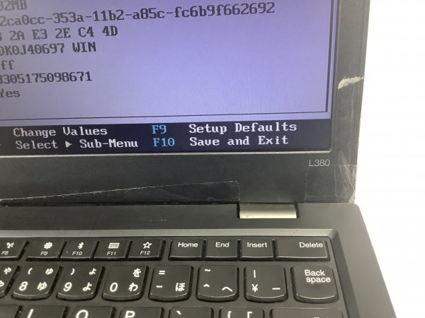 お宝アキバ/ジャンク品 BIOS起動可 液晶フレームに破損 充電可 Wi-Fi? カメラ? ThinkPad L380 13.3型 Core i5 8250U メ8 SSD欠 梱80 小1694_現品画像です