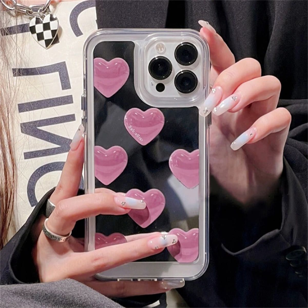 新品未使用　iPhone15 iPhoneケース　ハート　ピンク　ミラー　韓国 スマホケース iPhone アイホンケース 