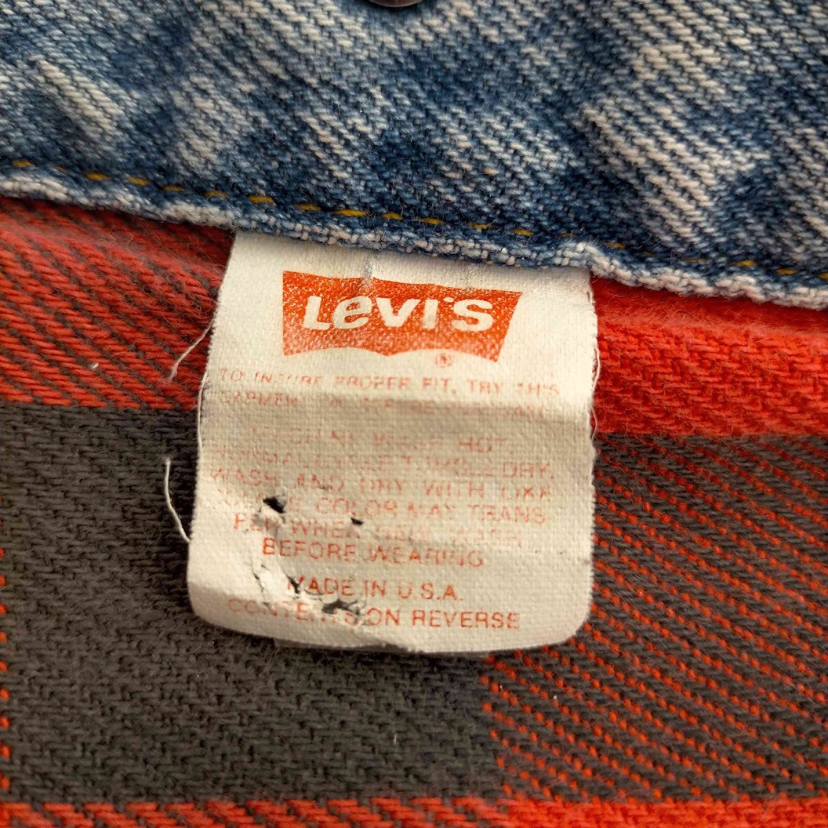 Levis(リーバイス) 80S USA製 ボタン裏527 裏地チェック 70417 デニムジャケット メ 中古 古着 0146_画像6