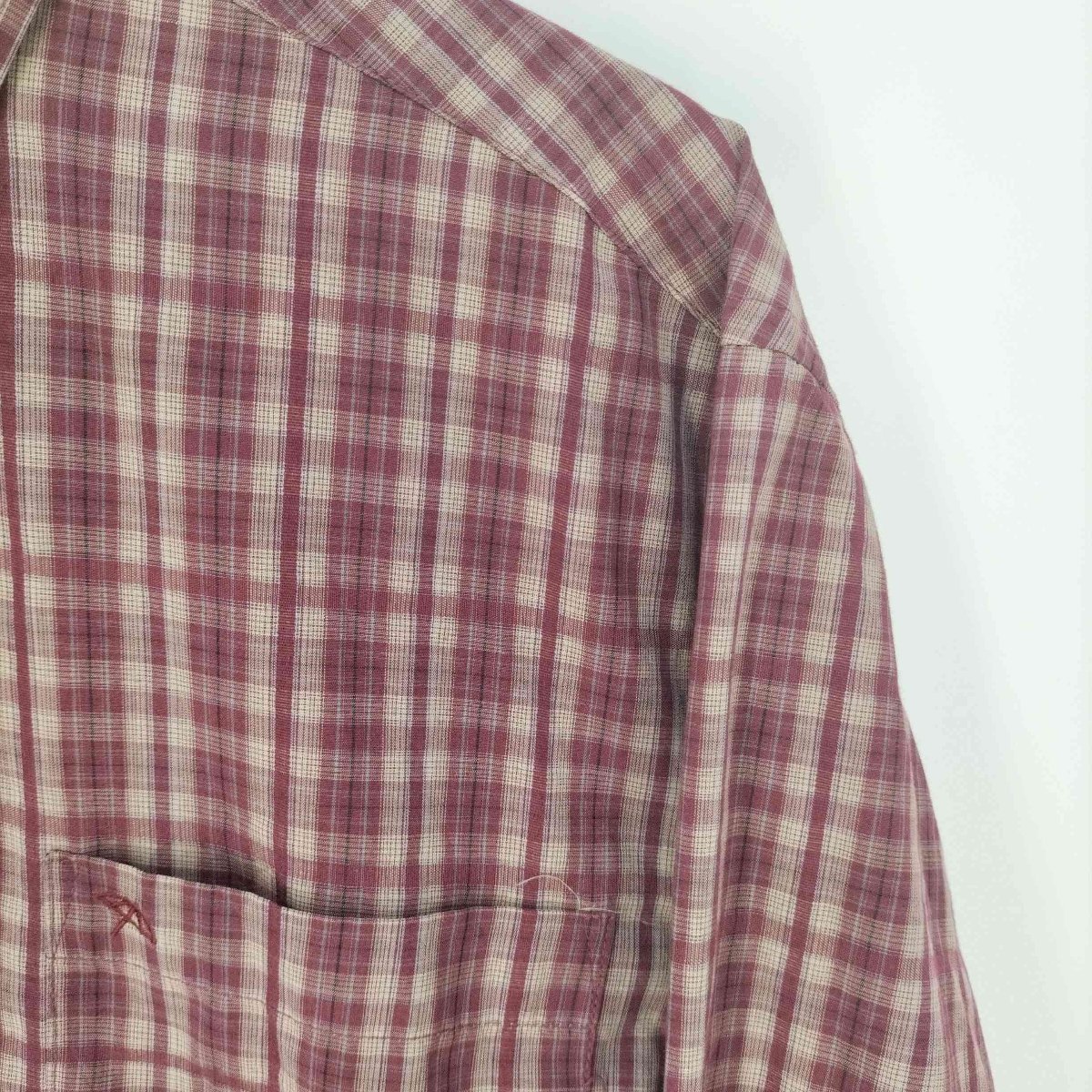 Arnold Palmer(アーノルドパーマー) 90s ロゴ刺繍 ボタンダウンチェックシャツ メンズ i 中古 古着 0231_画像4