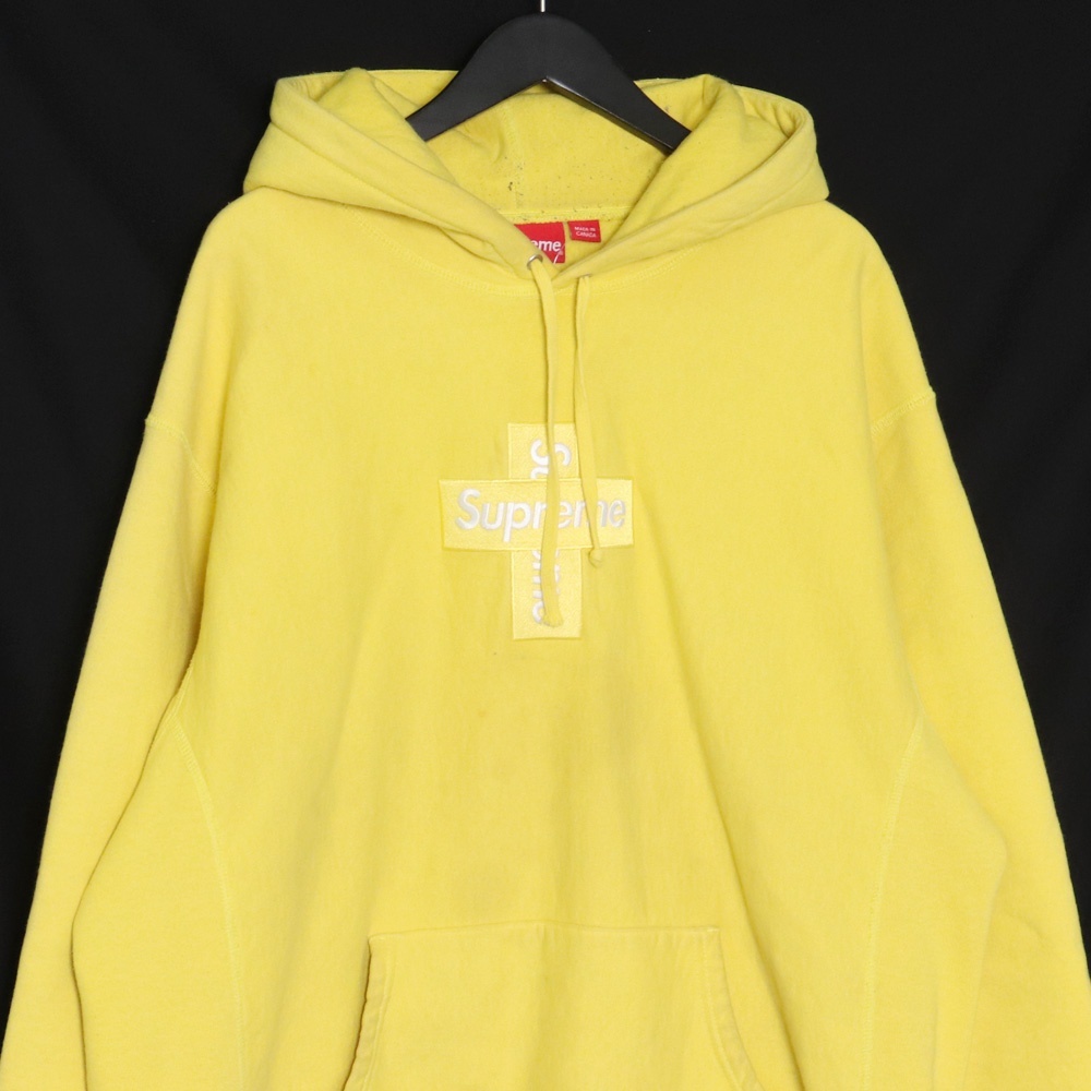 SUPREME 20AW Cross Box Logo Hooded Sweatshirt パーカー XLサイズ イエロー シュプリーム スウェットシャツ プルオーバー ボックスロゴ_画像3