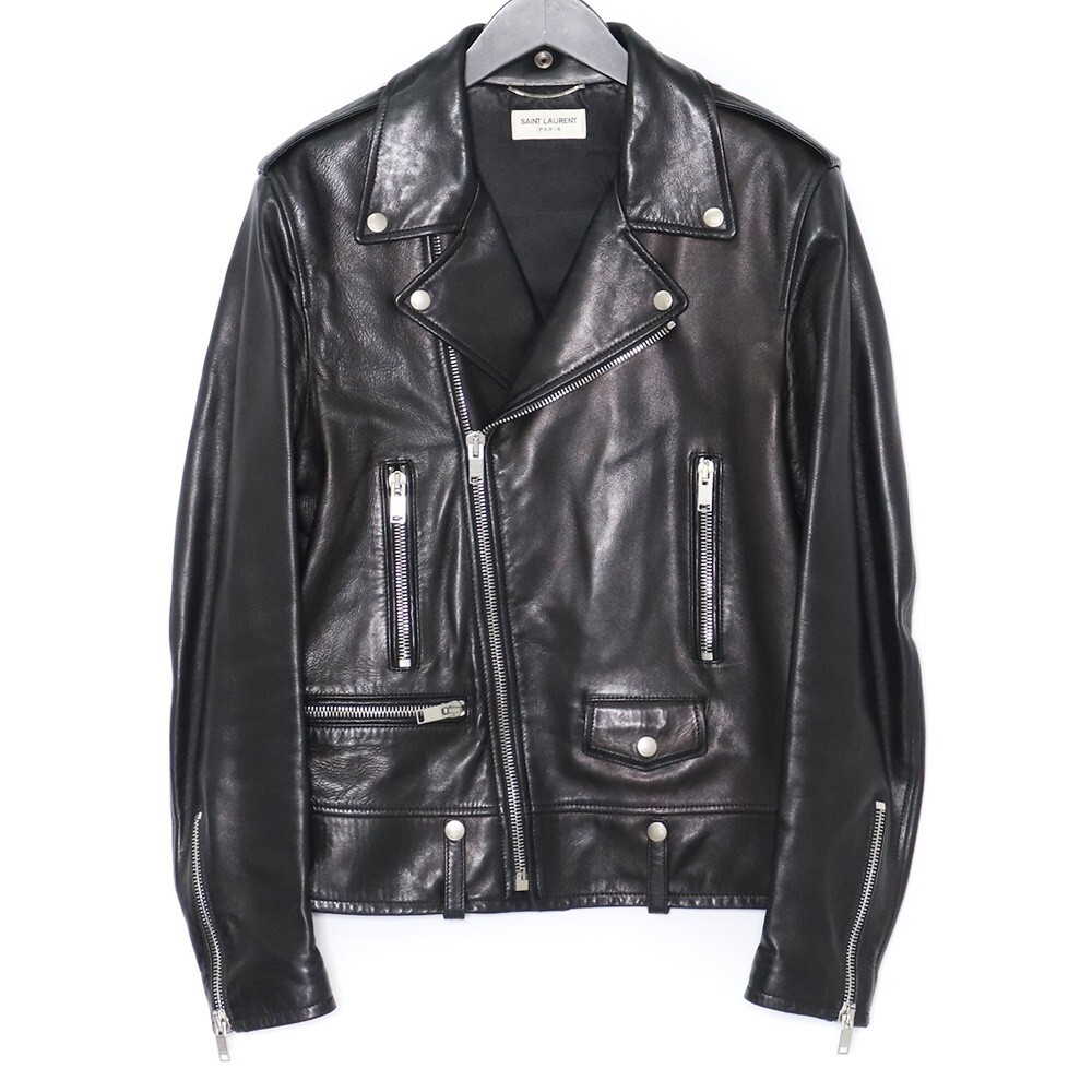 SAINT LAURENT PARIS クラシックモーターサイクルラムレザーダブルライダースジャケット 50 ブラック 397290Y5YA1 サンローラン エディ期_画像1