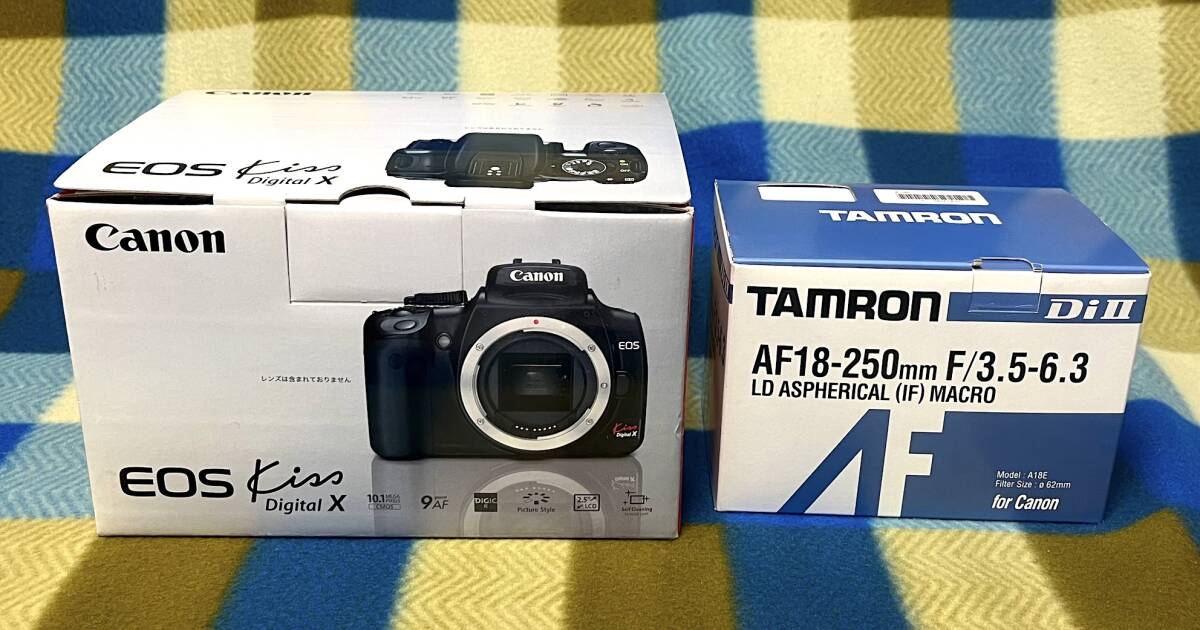 Canon EOS Kiss Digital X (body) & TAMURON Di-II A18E AF 18-250mm F/3.5-6.3 中古 付属品完備_画像1