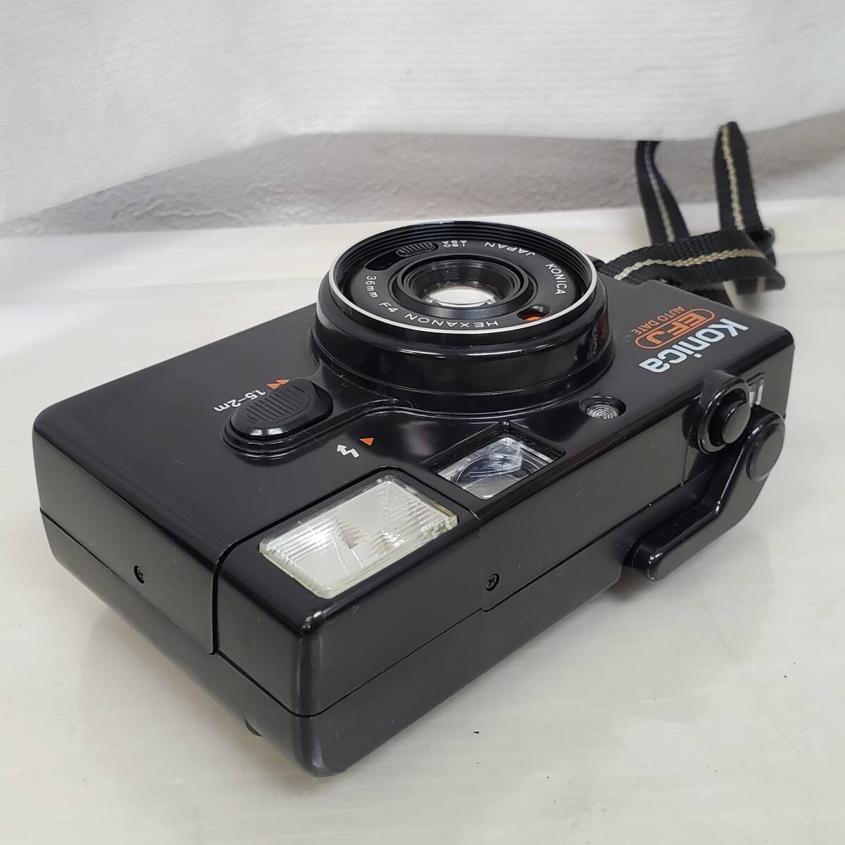 0228-218□コニカ KONICA フィルムカメラ EFJ AUTO DATE HEXANON F4 36㎜ ケース付 動作未確認 ジャンク ※簡易梱包の画像4