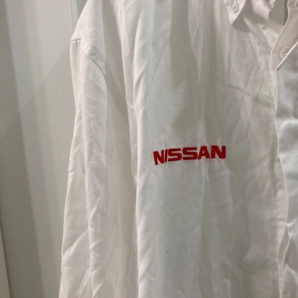 ya187 NISSAN 長袖シャツ ユニフォームウエア ホワイト 白 メンズ 3L 襟に汚れあり。_画像3