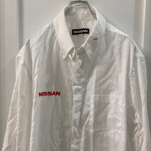ya187 NISSAN 長袖シャツ ユニフォームウエア ホワイト 白 メンズ 3L 襟に汚れあり。_画像2
