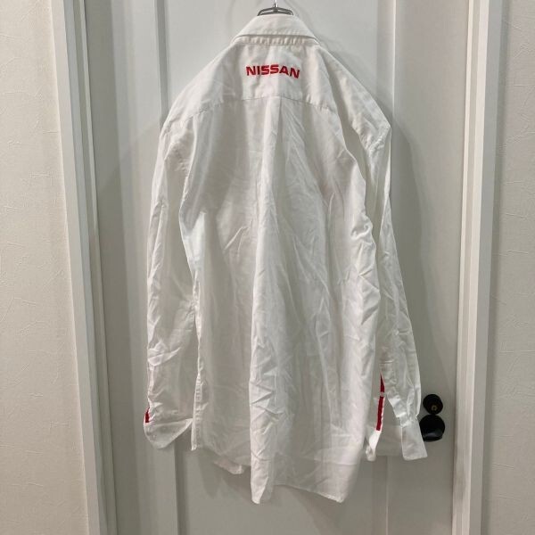 ya187 NISSAN 長袖シャツ ユニフォームウエア ホワイト 白 メンズ 3L 襟に汚れあり。_画像6