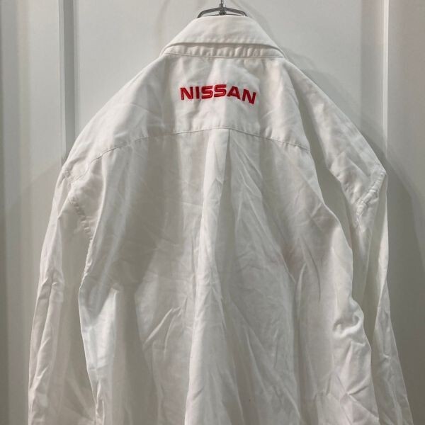 ya187 NISSAN 長袖シャツ ユニフォームウエア ホワイト 白 メンズ 3L 襟に汚れあり。_画像7