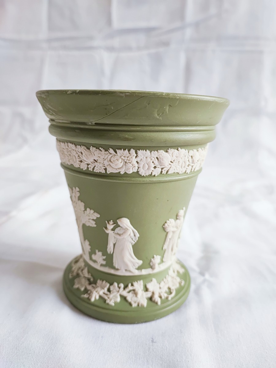 WEDGWOOD ジャスパー 花瓶 不備あり ウェッジウッド 陶器 花器 フラワーベース 花入 当時物 コレクション アンティーク インテリア(021806)_画像8