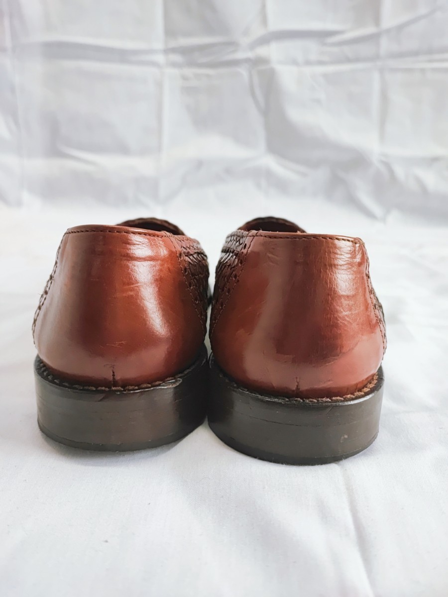 DAVID&JOAN レザー シューズ 41 ITALY イタリア製 靴 スリッポン ローファー ブラウン 箱付き 編み込みレザー コレクション(022008)_画像7