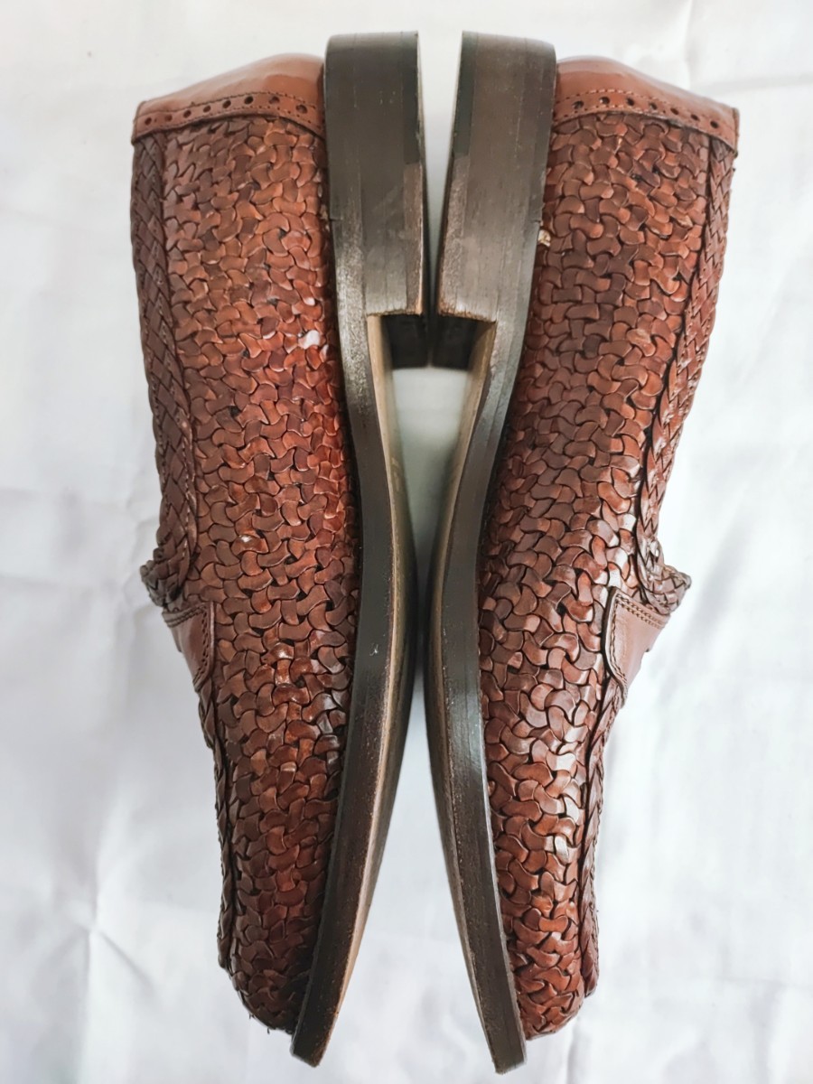 DAVID&JOAN レザー シューズ 41 ITALY イタリア製 靴 スリッポン ローファー ブラウン 箱付き 編み込みレザー コレクション(022008)_画像6