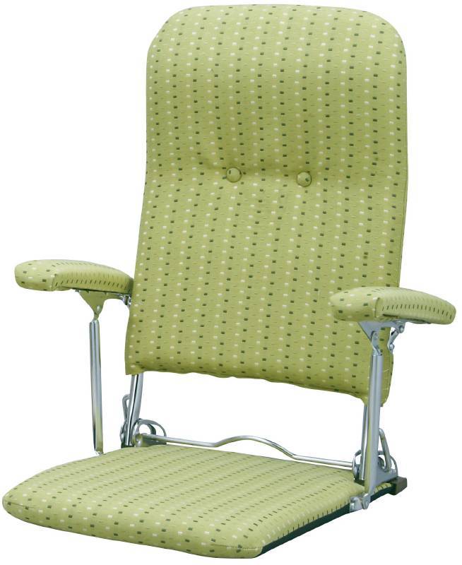 日本製　折りたたみ式で移動ラクラクな軽量座椅子　肘付き　布張り　グリーン色_画像1