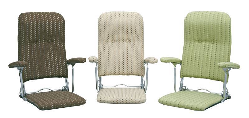 日本製　折りたたみ式で移動ラクラクな軽量座椅子　肘付き　布張り　グリーン色_画像6