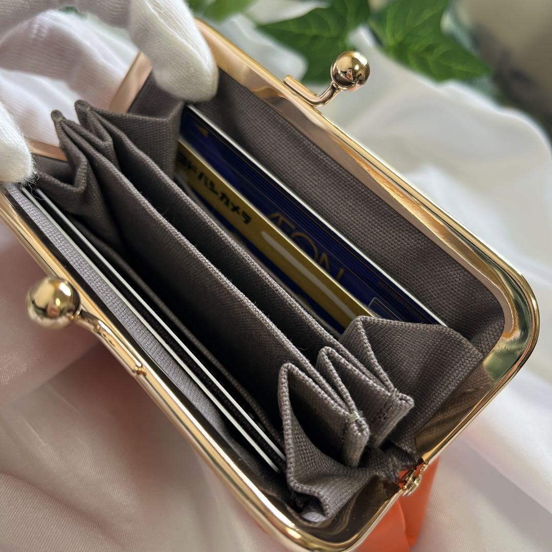 ミニ財布 がま口　小銭入れ　カードケース　小さい　新品　革　レディース オレンジ　がまぐち　可愛い　人気　使いやすい　コインケース