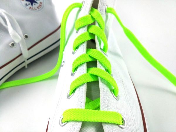 靴紐 シューレース 平タイプ しっかり 蛍光グリーン 100cm_画像5