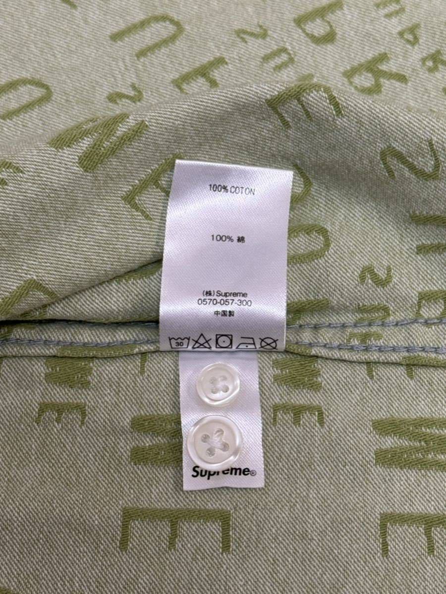 【美品】Supreme Warp Jacquard Logos Denim Shirt Sage Sサイズ 2021SS シュプリーム ジャガード ロゴ デニム 長袖シャツ セージ 緑_画像8