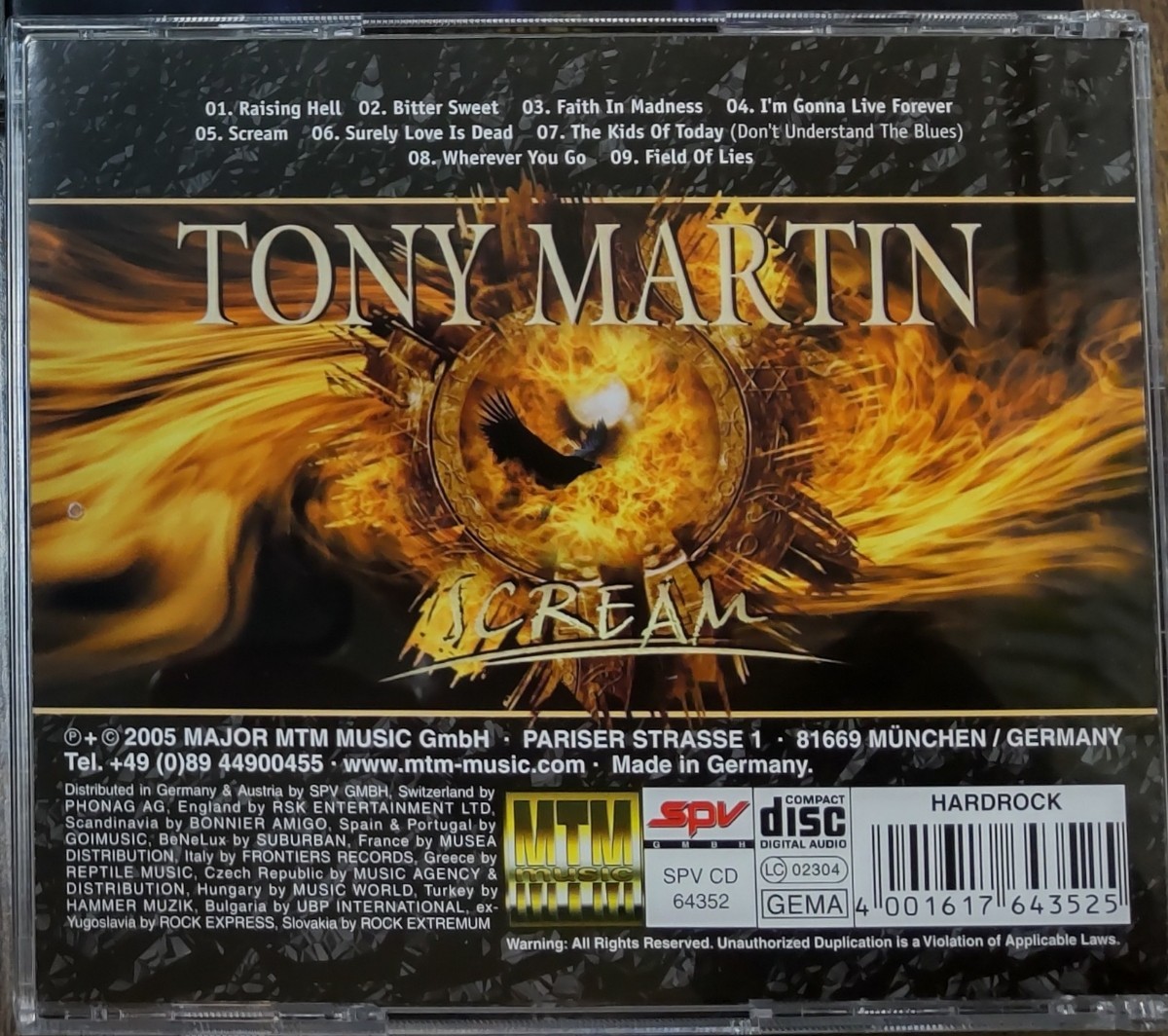 TONY MARTIN「SCREAM」ソロでも素晴らしい歌声を披露してます！ 輸入盤 トニー・マーティン、ブラック・サバス(BLACK SABBATH)_画像3