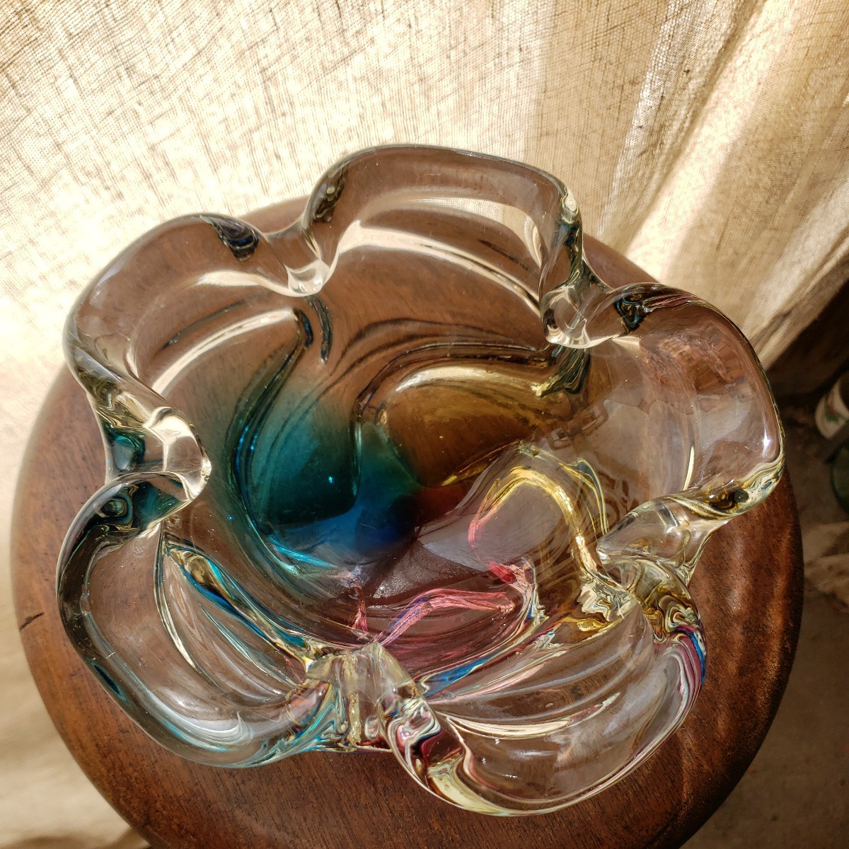 レトロ ヴィンテージ NARUMI 工芸ガラス 花器 花瓶 オブジェ 置物 フラワーベース 硝子 器 小物入れ 当時物_画像2