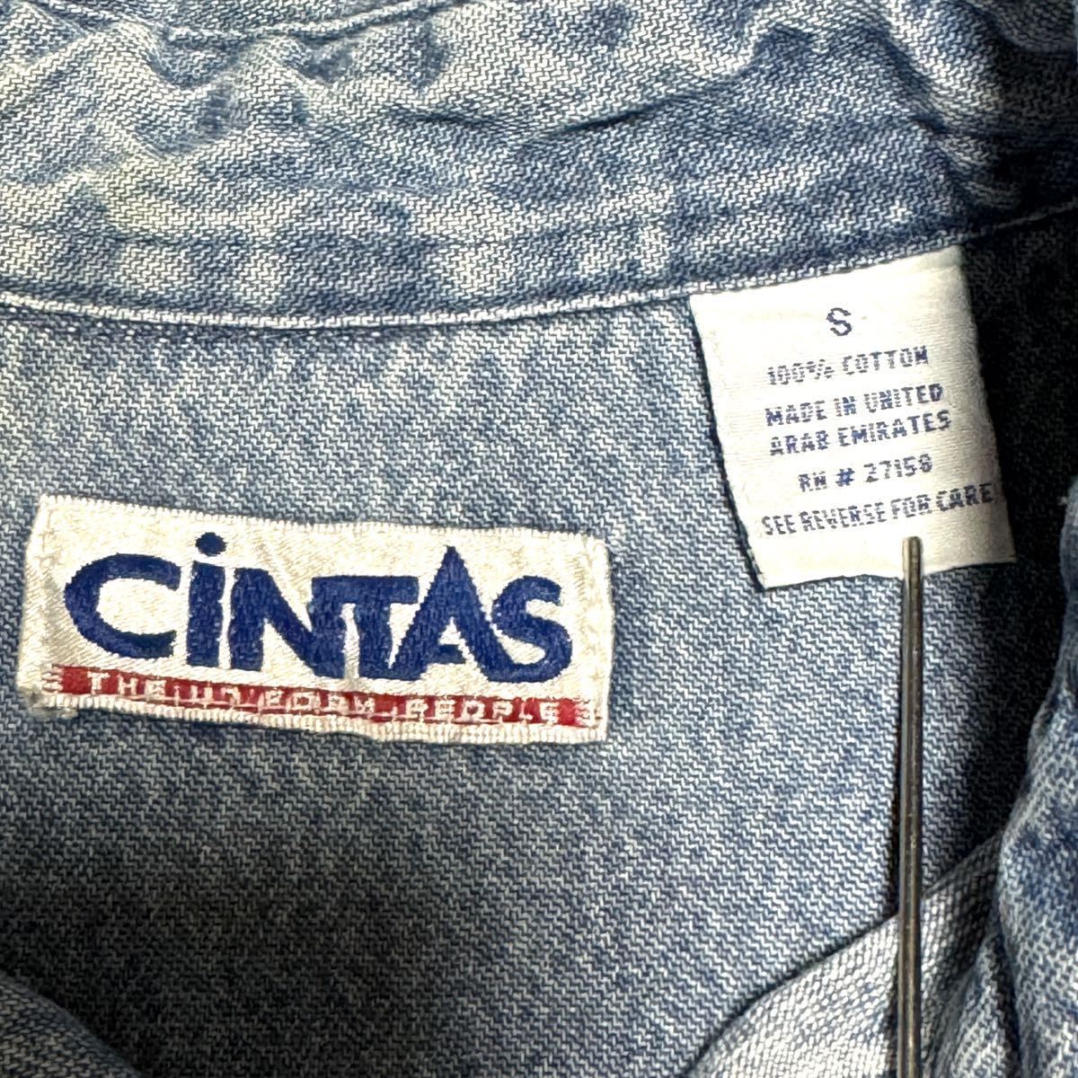 M相当　cintas デニムシャツ　メンズ　シカ　アニマル刺繍　サーファー　スケーター　アメリカ古着　農業　ワークシャツ　長袖シャツ　即決