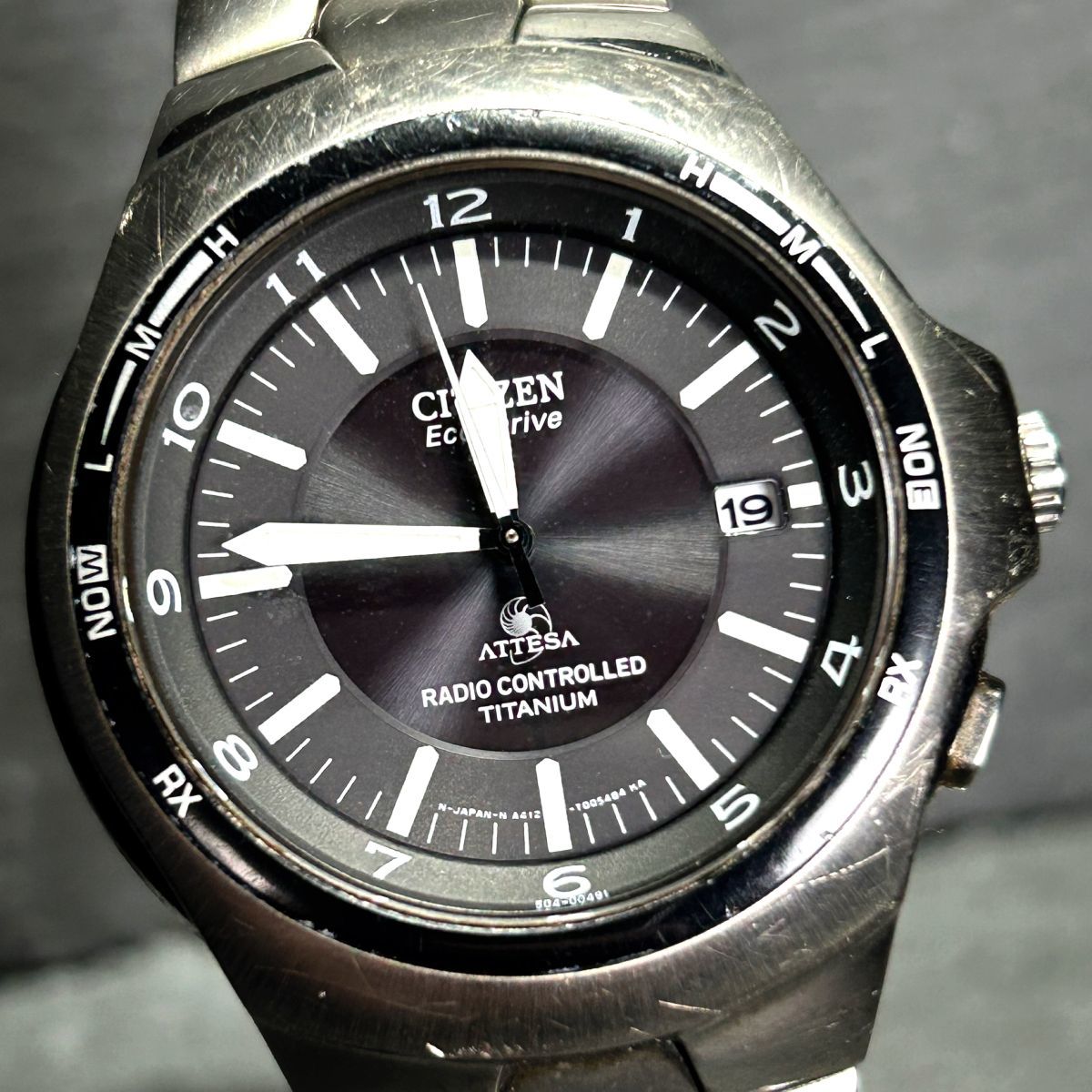 CITIZEN シチズン ATTESA アテッサ A412-T003265 エコドライブ 腕時計 ソーラー 電波時計 アナログ 3針 カレンダー チタニウム ブラック_画像1