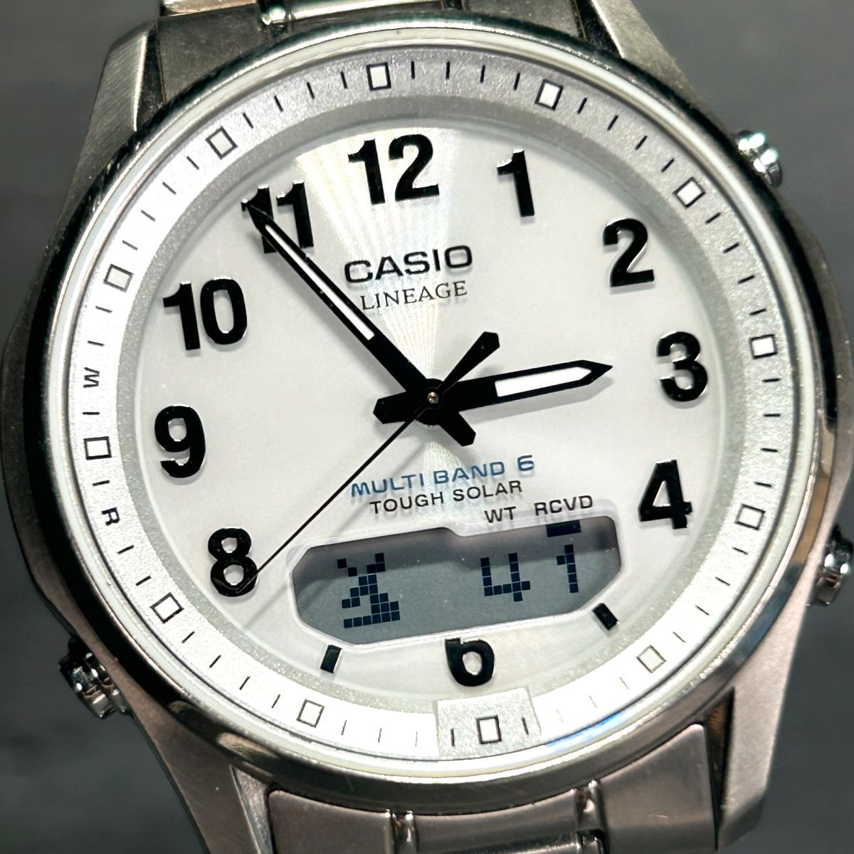 美品 CASIO カシオ LINEAGE リニエージ LCW-M100TSE-7A 腕時計 タフソーラー 電波時計 アナデジ カレンダー チタニウム ホワイト文字盤_画像1