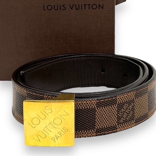 Louis Vuitton ルイヴィトン ベルト サンチュール クラシック キャレ ファッション ダミエ エベヌ 80/32 M6944 ブラウン ゴールド 送料無料_画像1