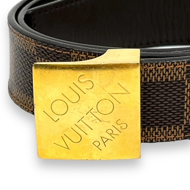 Louis Vuitton ルイヴィトン ベルト サンチュール クラシック キャレ ファッション ダミエ エベヌ 80/32 M6944 ブラウン ゴールド 送料無料_画像3