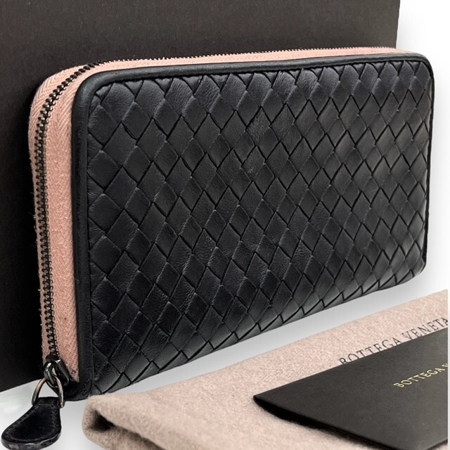 BOTTEGA VENETA ボッテガヴェネタ イントレチャート 財布 長財布 ブランド wallet 送料無料 ラウンドファスナー ブラウン ピンク_画像1