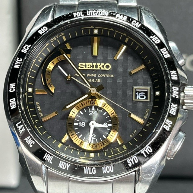 SEIKO BRIGHTZ セイコー ブライツ SAGA160 ソーラー電波 腕時計 ワールドタイム ブラック チタン アナログ カレンダー メンズ メタル_画像2