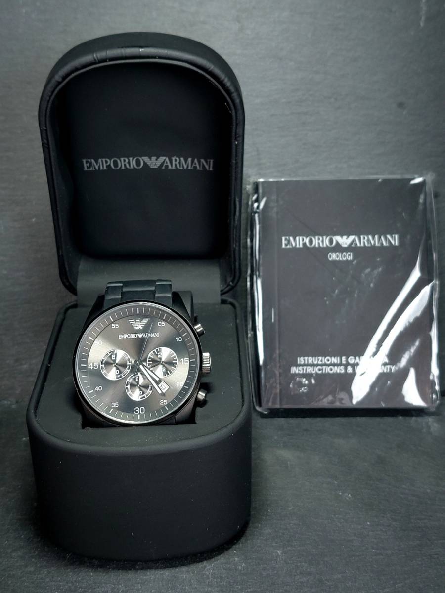 EMPORIO ARMANI エンポリオアルマーニ AR5889 メンズ アナログ 腕時計 ブラック クロノグラフ デイトカレンダー メタルベルト 動作確認済み_画像7