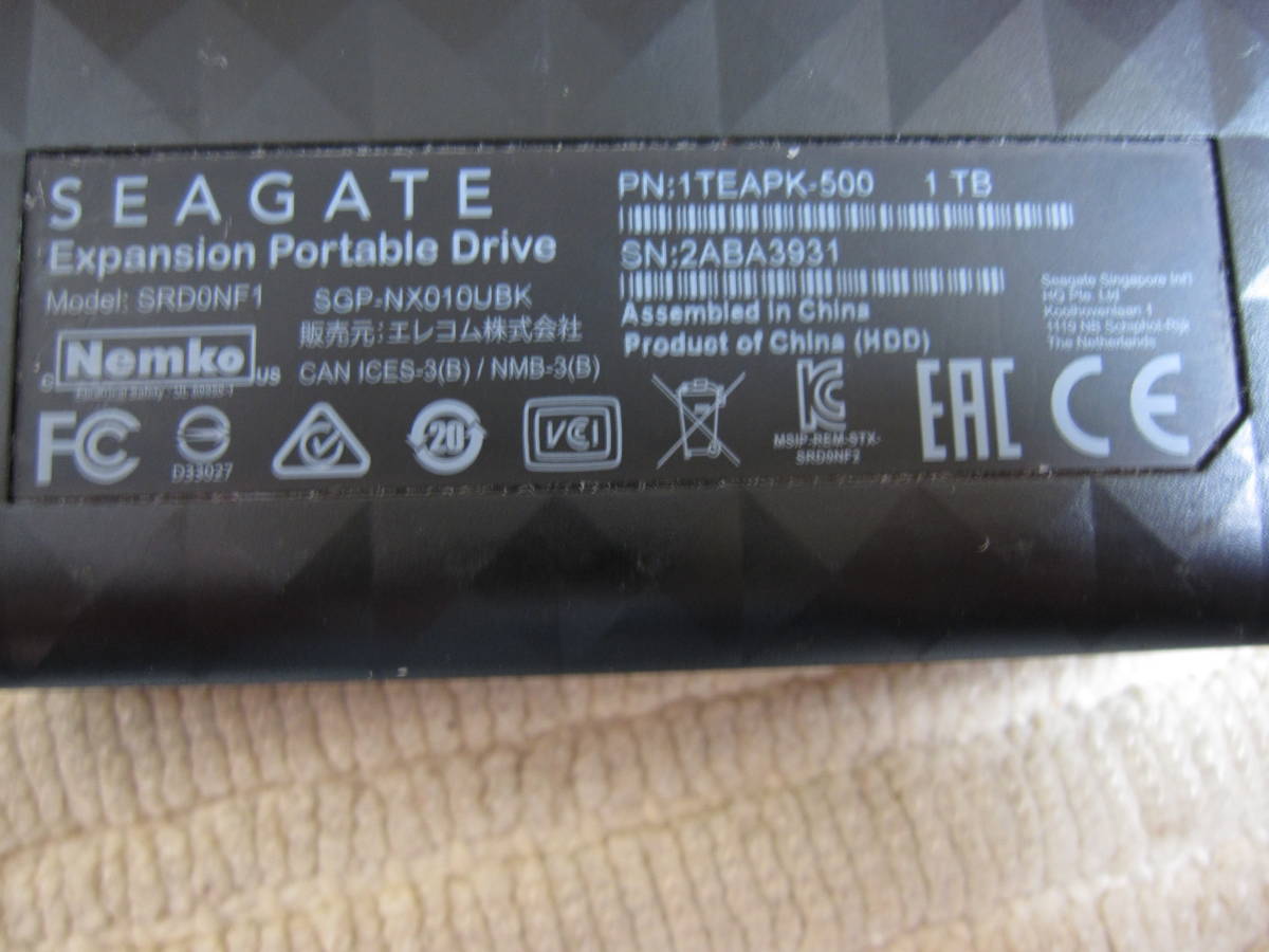  SEAGATE シーゲート Expansion Portable Drive SRD0NF1 外付けHDD　1TB　フォーマット済_画像2
