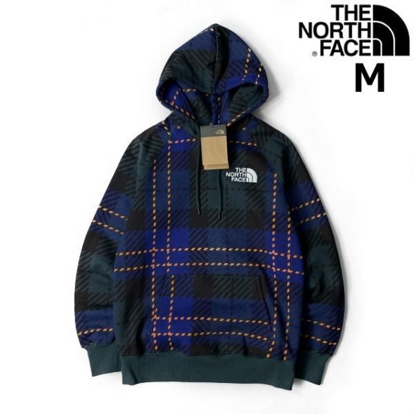 1円～!売切!【正規新品】THE NORTH FACE◆W HOLIDAY HOODIE パーカー US限定 上質 男女兼用 裏起毛 ロゴ刺繍(M)青 緑 チェック柄 181130-35_画像1