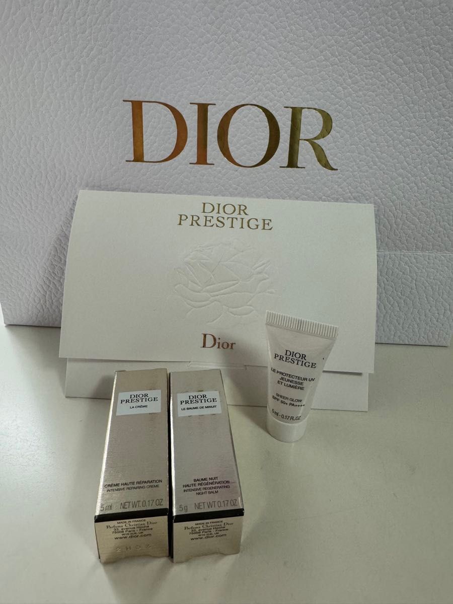 【未開封送料込】DiorPrestige最高級ラインサンプル5点（クリーム、夜用クリーム、日焼止め化粧下地、美容液、メイク落とし）