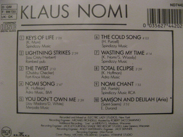 送料込み◆CD◆KLAUS NOMI／同タイトル／クラウス・ノミ◆ドイツ盤の画像2