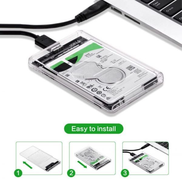 transparent .2.5 -inch HDD case USB 3.0 connection SATA correspondence HDD/SSD attached outside drive case screw & tool un- necessary easy attaching and detaching Windows/Mac/Linux etc. applying 